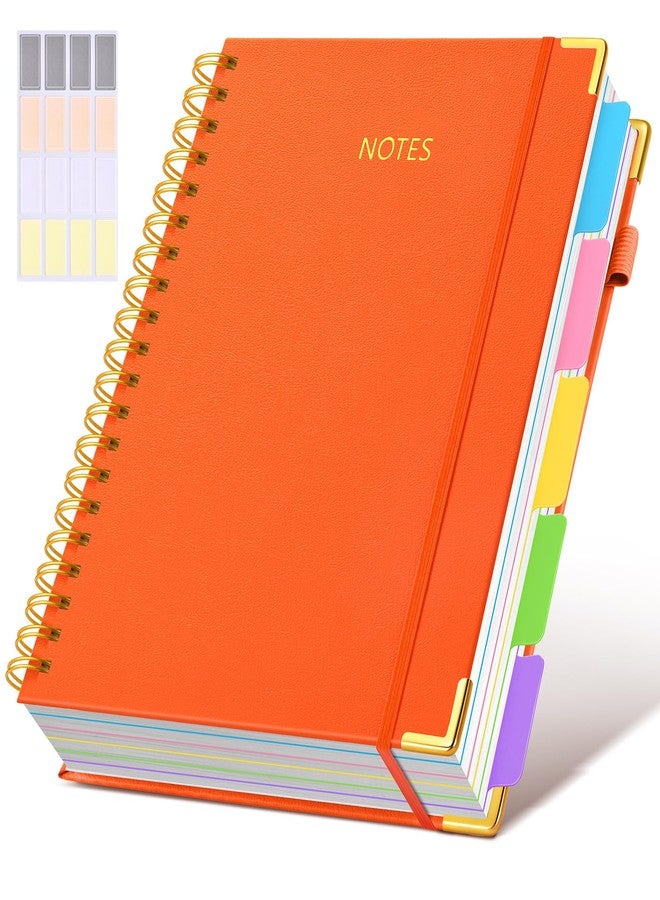 dilitego Hardcover Spiral Notebook 8.5"x11" Journal with Removable Dividers Tabs, 300 Pages Leather 5 Subject Notebook College Ruled, Large Notebooks for Work School, Lined Journal for Women, A4 Orange - Image 1