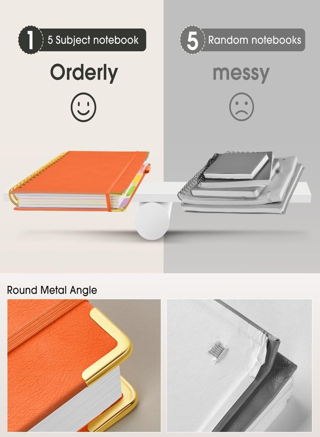 dilitego Hardcover Spiral Notebook 8.5"x11" Journal with Removable Dividers Tabs, 300 Pages Leather 5 Subject Notebook College Ruled, Large Notebooks for Work School, Lined Journal for Women, A4 Orange - Image 5