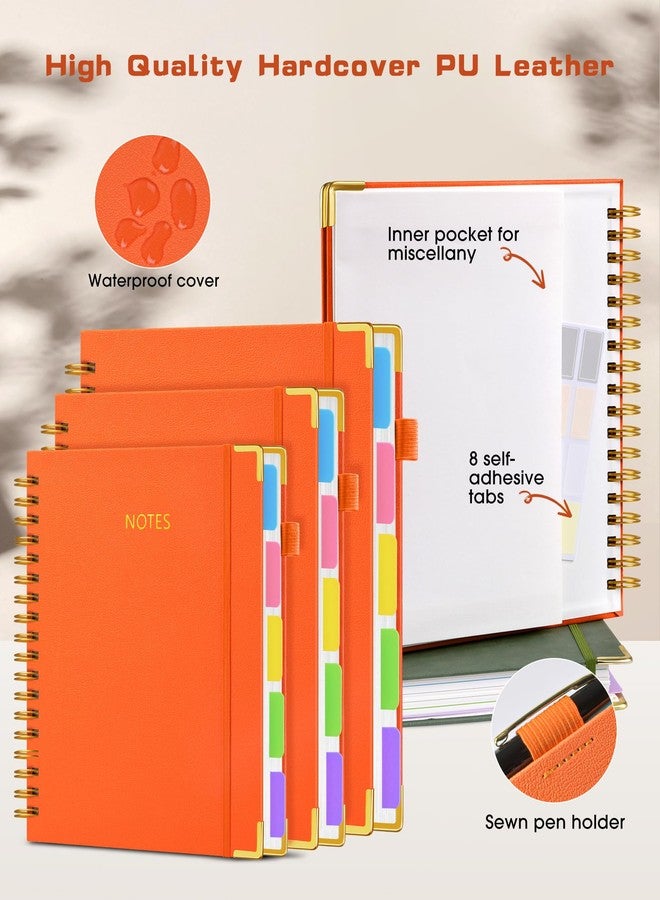 dilitego Hardcover Spiral Notebook 8.5"x11" Journal with Removable Dividers Tabs, 300 Pages Leather 5 Subject Notebook College Ruled, Large Notebooks for Work School, Lined Journal for Women, A4 Orange - Image 3