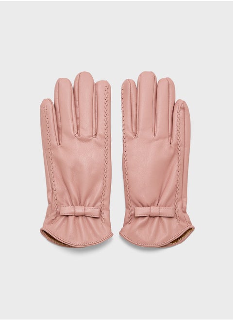 Faux Leather Bow Detail Winter Glove