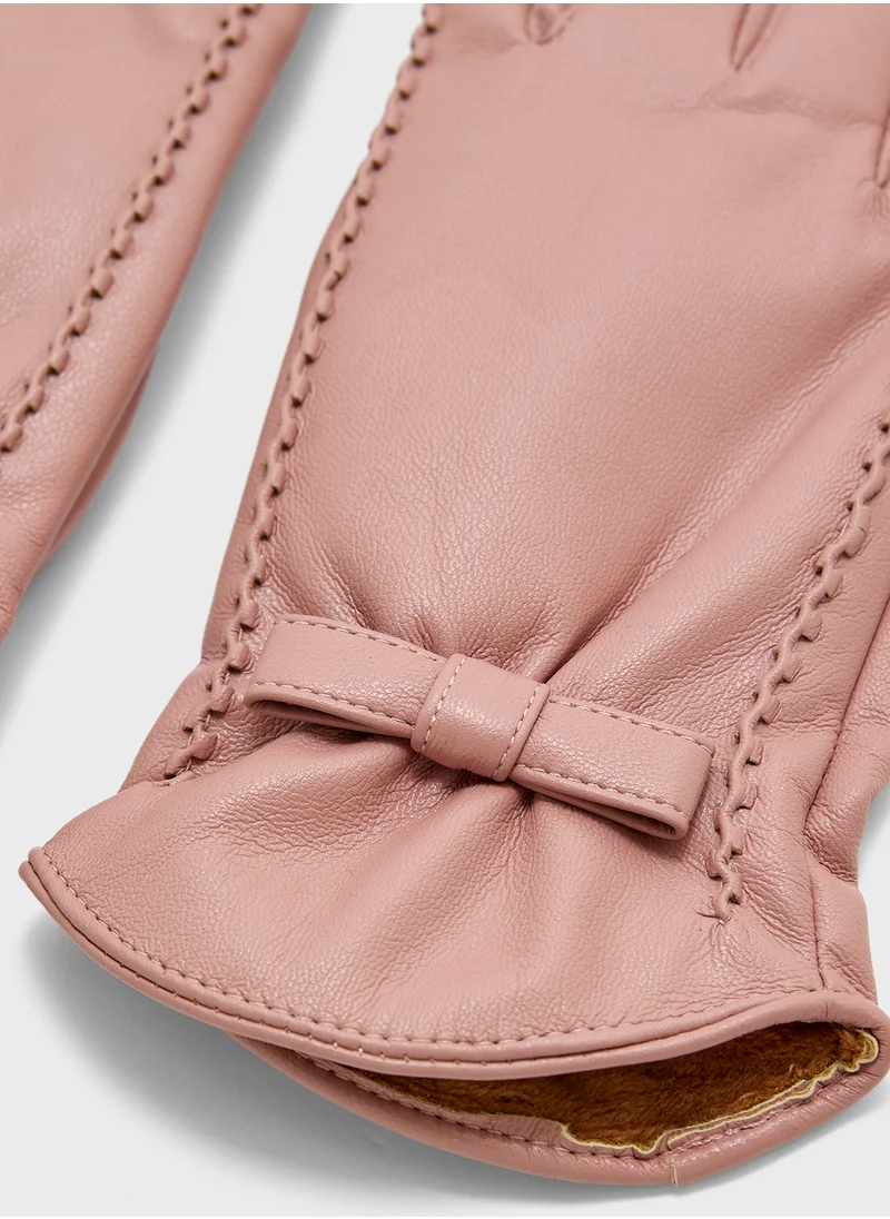 Ginger Faux Leather Bow Detail Winter Glove