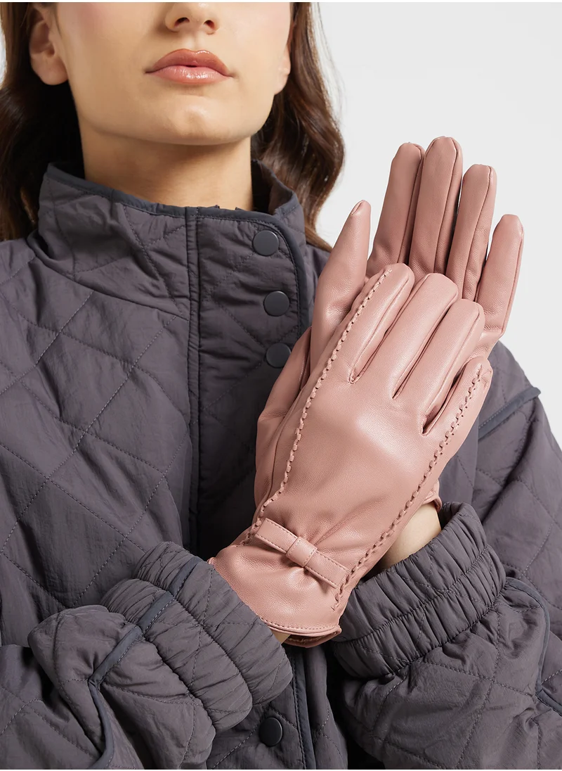 Ginger Faux Leather Bow Detail Winter Glove