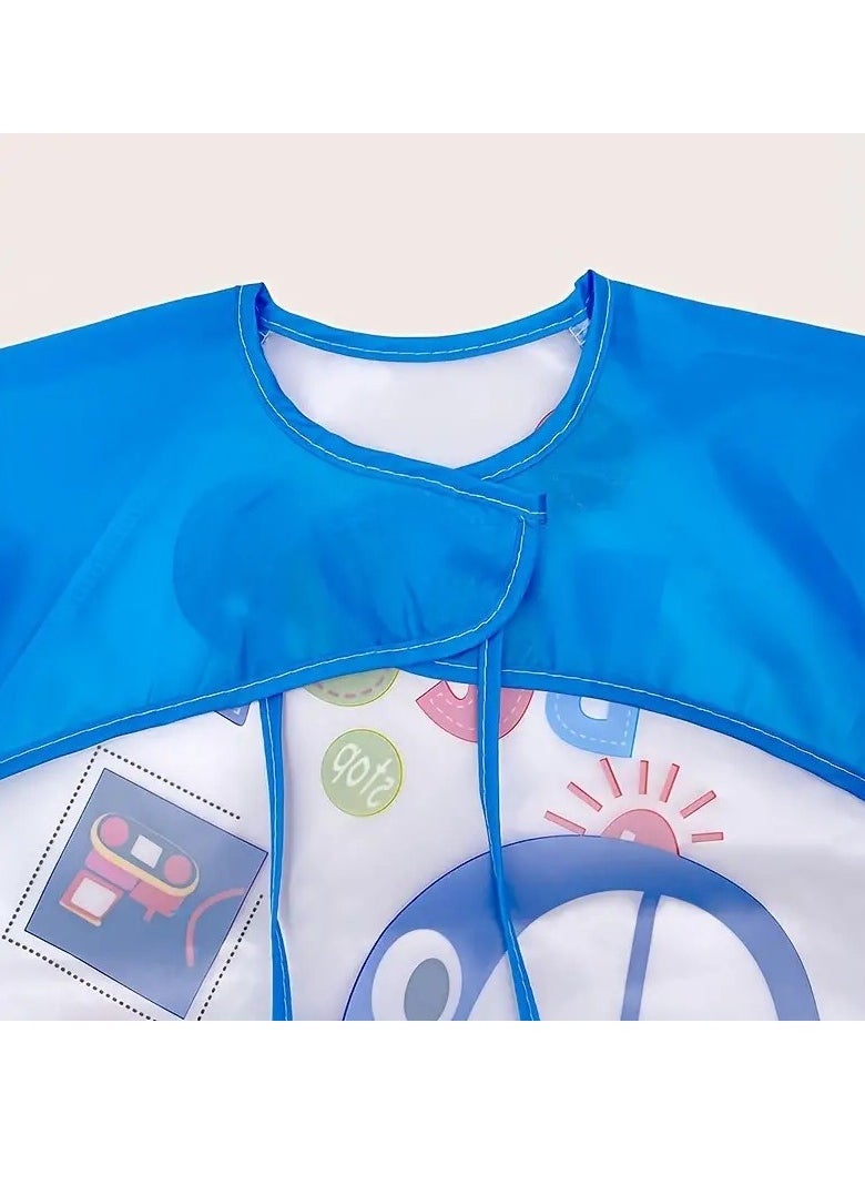 Little tots Blue Vehicle-Themed Feeding Smock for Young Youngsters - Stain-Resistant Polyester Apron  - Image 3