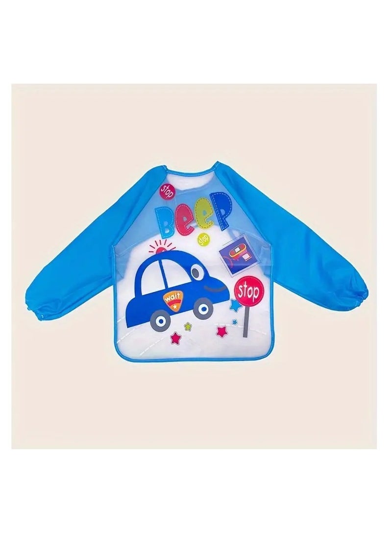 Little tots Blue Vehicle-Themed Feeding Smock for Young Youngsters - Stain-Resistant Polyester Apron  - Image 5