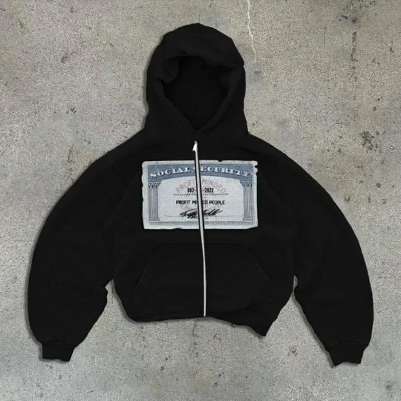 Crancious Y2k Oversized Graphic Hoodies Unisex Grunge Zip up Hoodie Cute Hoodies for Teen Girls and Boys 2000s Emo Clothes (BLACK,Medium) - Image 2