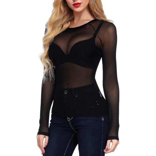 Buauty Black Sheer Tops for Women,Mesh Fishnet Tops Plus Size,Stylish and Sensational Mesh Blouses for Fashion-Forward Ladies - Image 1