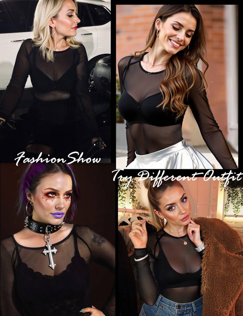 Buauty Black Sheer Tops for Women,Mesh Fishnet Tops Plus Size,Stylish and Sensational Mesh Blouses for Fashion-Forward Ladies - Image 4