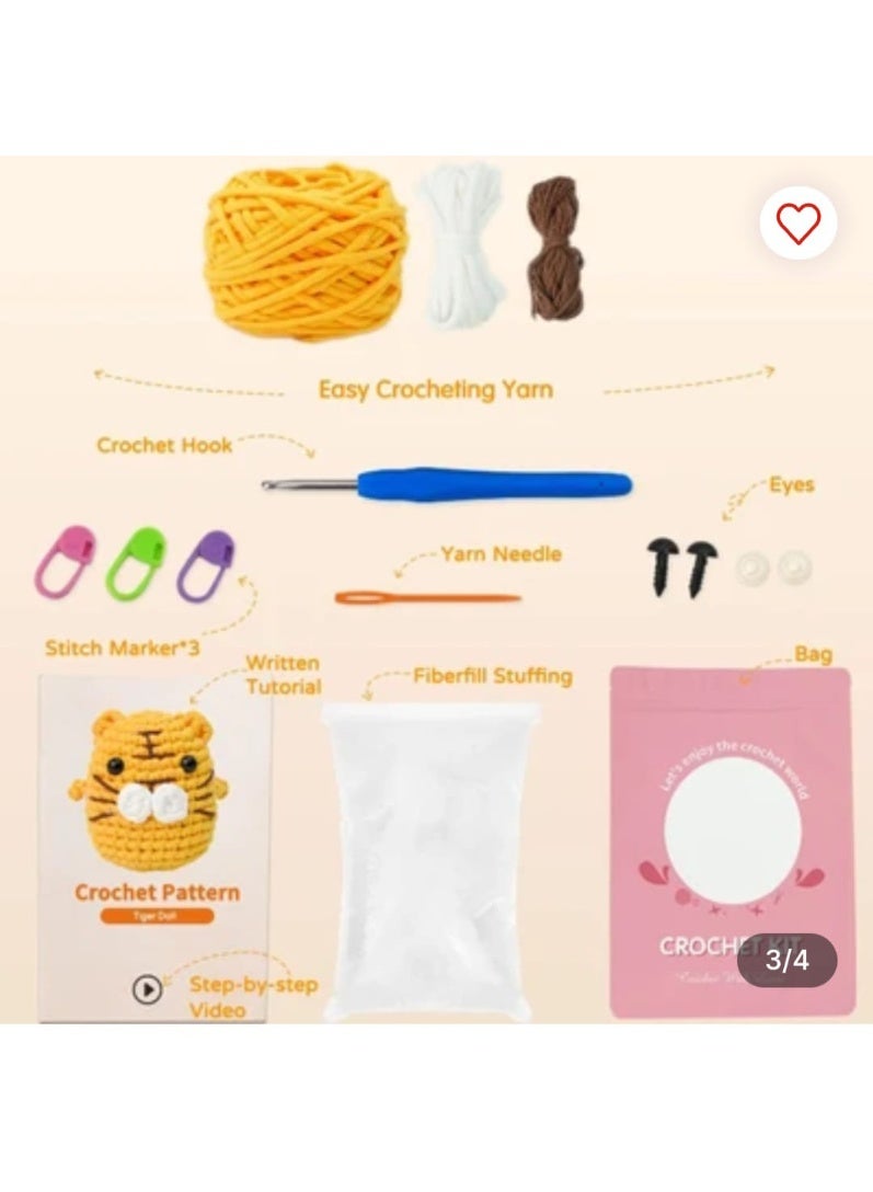 Crochet Kit, Orange Sunny The Tiger, DIY Craft Set with Yarn, Hook, Stuffing, Complete Beginner Friendly, for Kids & Adults, Great Fun Activity, Nice Gifting Idea - Image 2