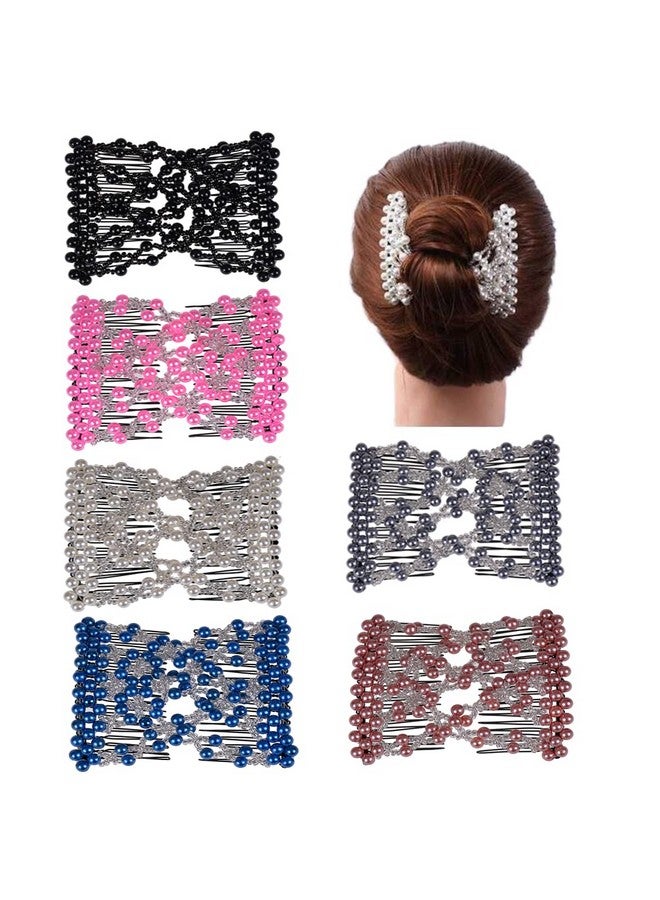 Ruihfas 6Pcs Multifunction Easy Comb Magic Comb Stretchy Beaded Hair Comb Elastic Double Combs In Mix Colors Hair Holder - Image 1