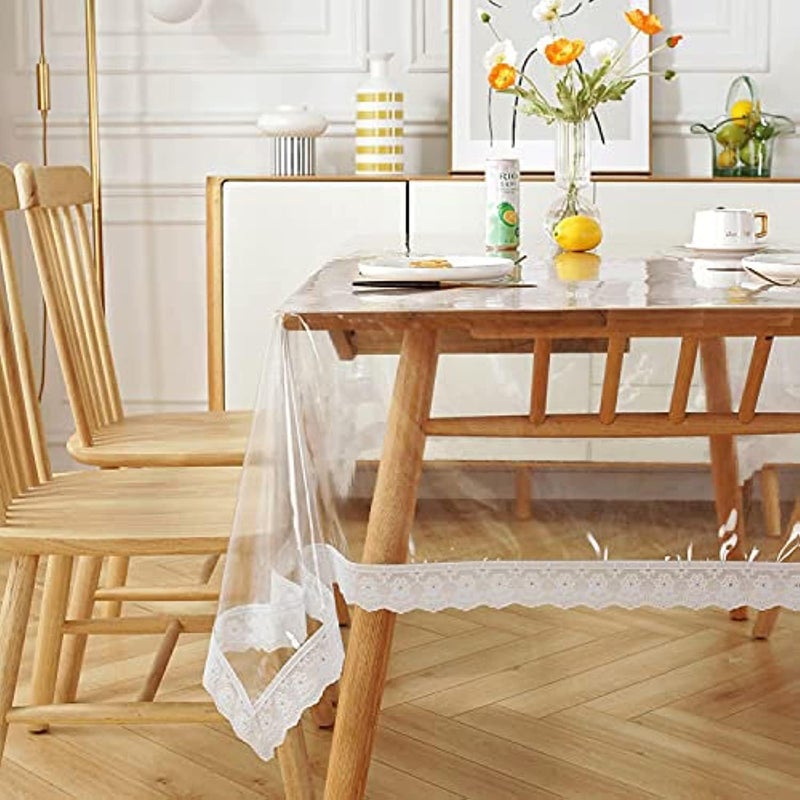 ELECDON Clear Plastic Tablecloth Rectangle, PVC Protector, Vinyl Waterproof/Oil Wipeable ProofTablecloth Cover Table Top Transparent Table Clothes for Rectangle Tables/Wood Furniture - Image 1