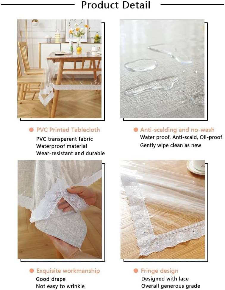 ELECDON Clear Plastic Tablecloth Rectangle, PVC Protector, Vinyl Waterproof/Oil Wipeable ProofTablecloth Cover Table Top Transparent Table Clothes for Rectangle Tables/Wood Furniture - Image 2