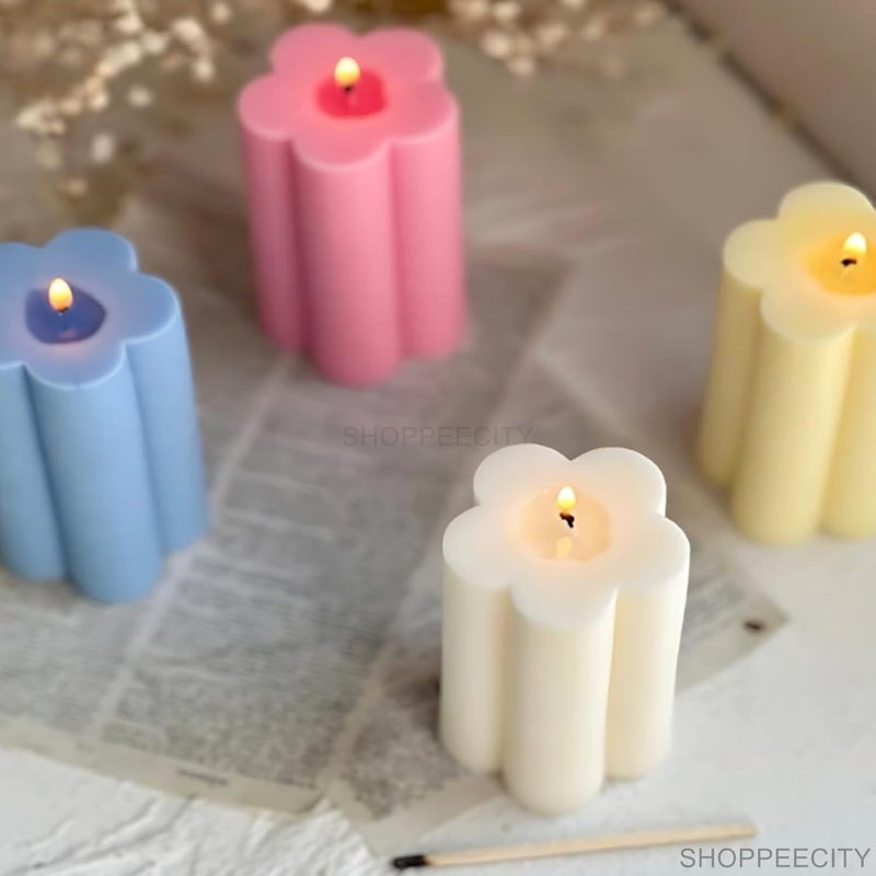 Shoppeecity 3D Large Flower Shaped Long Silicone Candle Mould Daisy Pillar Silicone Mold for Candles Petal Cylinder Silicone Candle Mold Creative Flower Shaped Pillar Sculpture Casting Mold Handmade Resin Mold Aroma Wax Making Mold for Candle Making DIY Craft Soap Beeswax Chocolate - Image 5