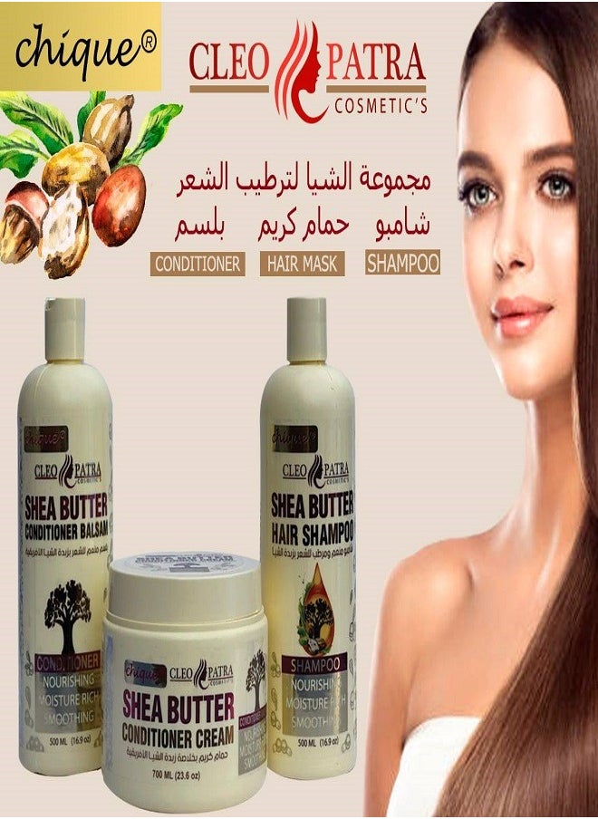 CLEOPATRA - Shea Butter Set Shampoo 500ml Conditioner 500ml Conditioner Cream 700ml - Image 1