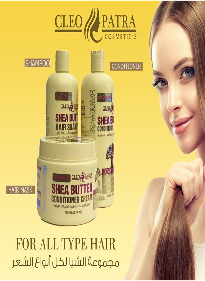 CLEOPATRA - Shea Butter Set Shampoo 500ml Conditioner 500ml Conditioner Cream 700ml - Image 1