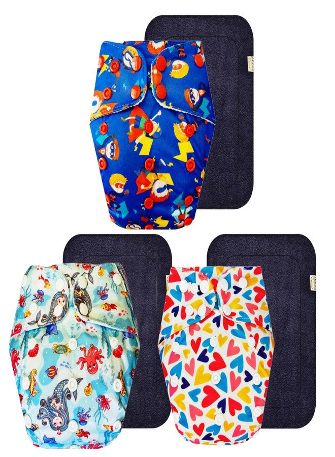 حفاضات قماشية فاخرة من دمبلدو مع حشوة سوداء (عبوة من 3 قطع) | مضادة للحساسية | قابلة لإعادة الاستخدام والغسل | مناسبة للسفر | مثالية لفصل الصيف الهندي | من 3 أشهر إلى 3 سنوات | مناسبة للجنسين - Image 1