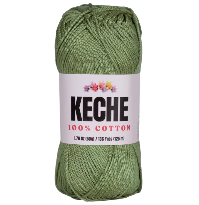 KECHE Cotton Yarn - 100% Cotton Yarn for Crocheting and Knitting, Mercerized Cotton Amigurumi Yarn Fine-Sport 2 1.76 oz (50g) / 136 Yrds (125 m) - Avocado Green - Image 1