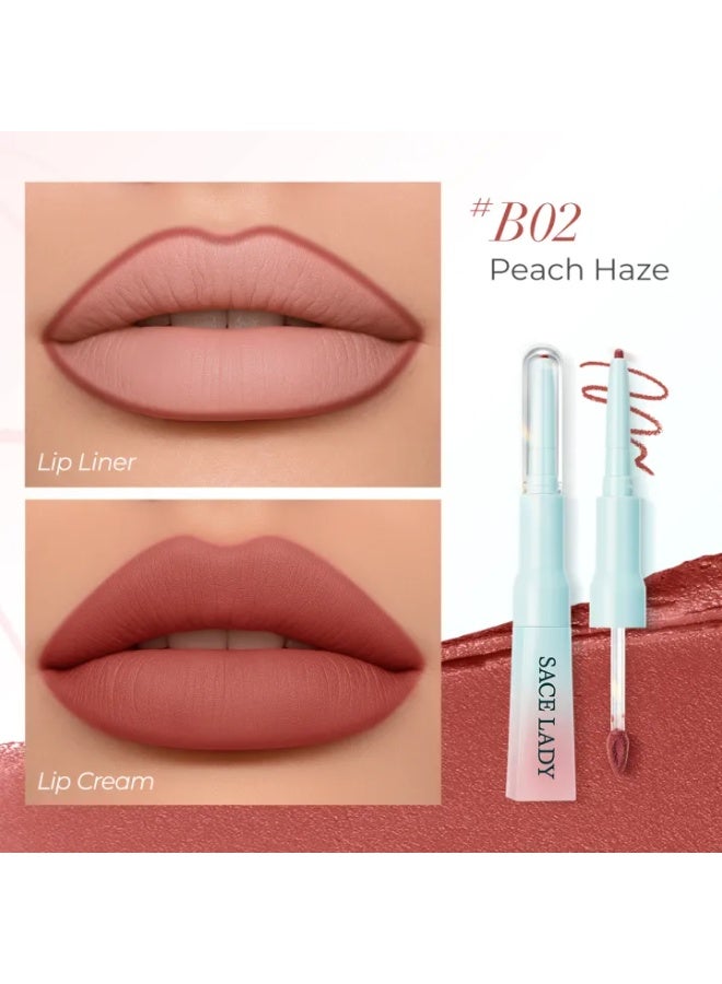 SACE LADY 2-in-1 Lip Cream Booster – 02 Peach Haze – Lip Liner + Soft Matte Lip Cream Duo - Image 1