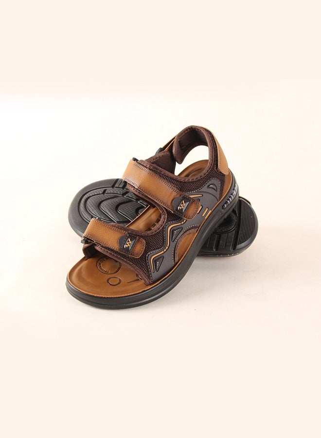 BOTELI Men's 40-45 Large Size Brown Velcro Sandals - Breathable Design Comfortable Sole For Outdoor Sports & Beach Casual Wear - Image 1