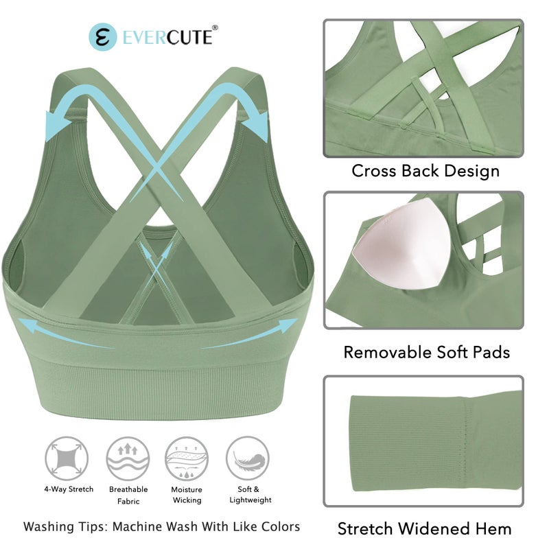Evercute Sports Bra for Women Padded Medium Support Criss Cross Strappy Bras Seamless High Impact Yoga Exercise Athletic Bras - Image 5