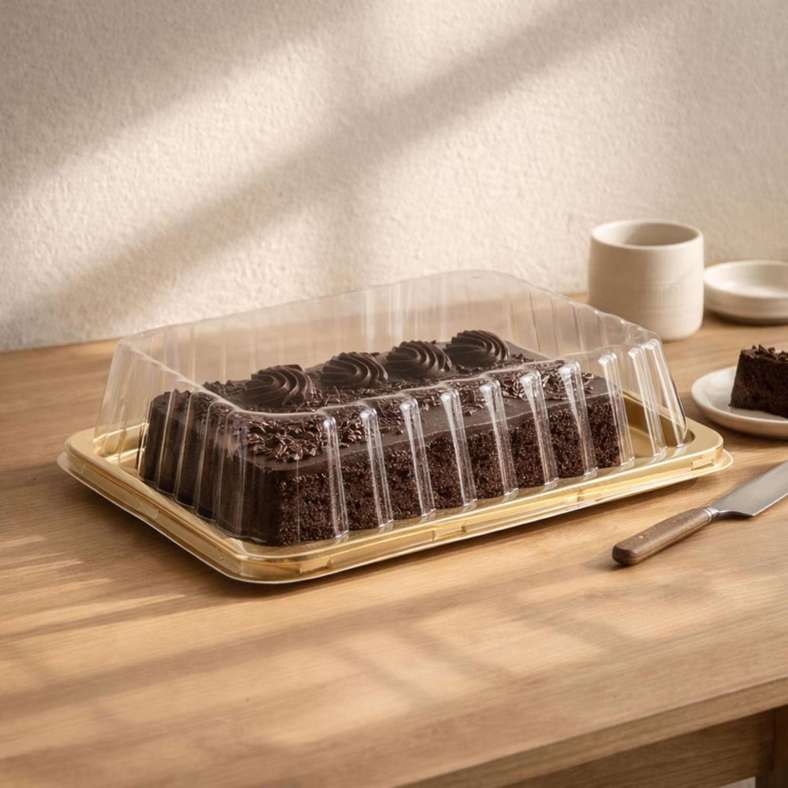 Pan Home صندوق كعكة مستطيل درونان - شفاف وذهبي - Image 2