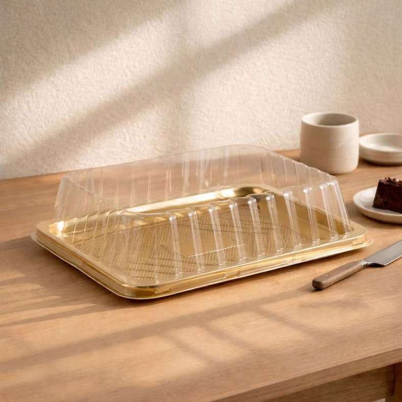 Pan Home صندوق كعكة مستطيل درونان - شفاف وذهبي - Image 1
