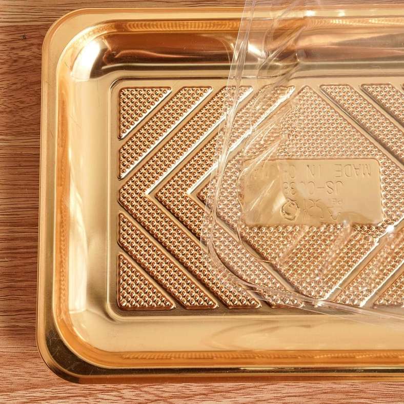 Pan Home صندوق كعكة مستطيل درونان - شفاف وذهبي - Image 3