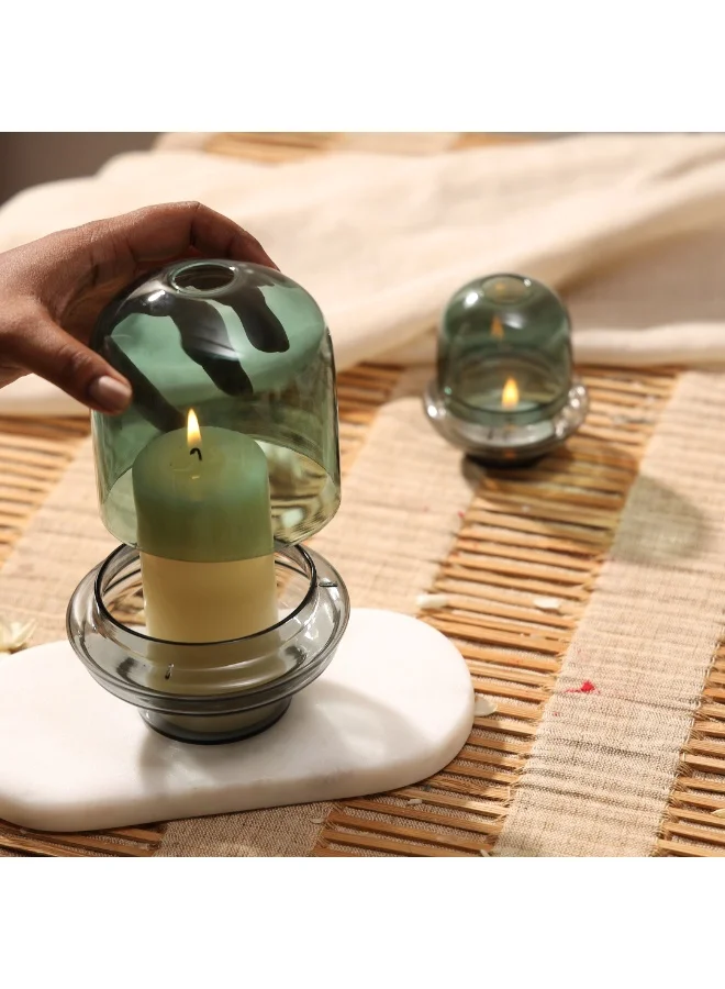 Muun Home Muun Home Dome Candle Holder with Teal Borosilicate Glass Dome & Slate Grey Base | Modern Pillar Candle Holder for Home Decor | Includes Soy Blend Candle | Luxury Decorative Accent & Gift Box