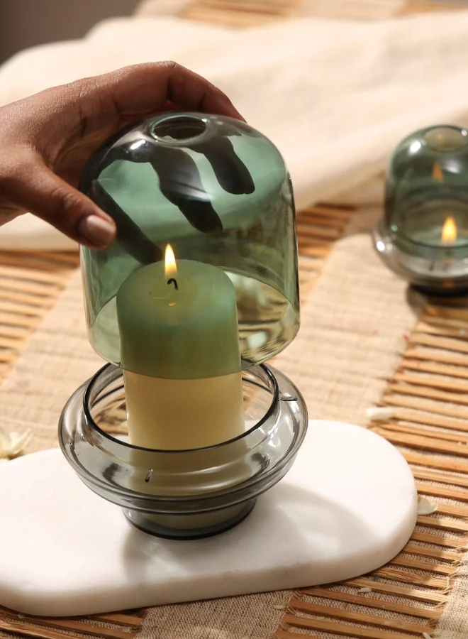 Muun Home Muun Home Dome Candle Holder with Teal Borosilicate Glass Dome & Slate Grey Base | Modern Pillar Candle Holder for Home Decor | Includes Soy Blend Candle | Luxury Decorative Accent & Gift Box