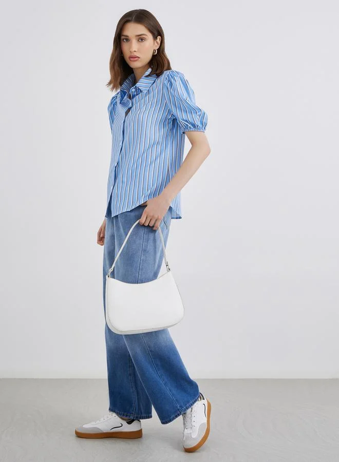 Take Two Take Two Women Blue Striped Puff Sleeves Shirt