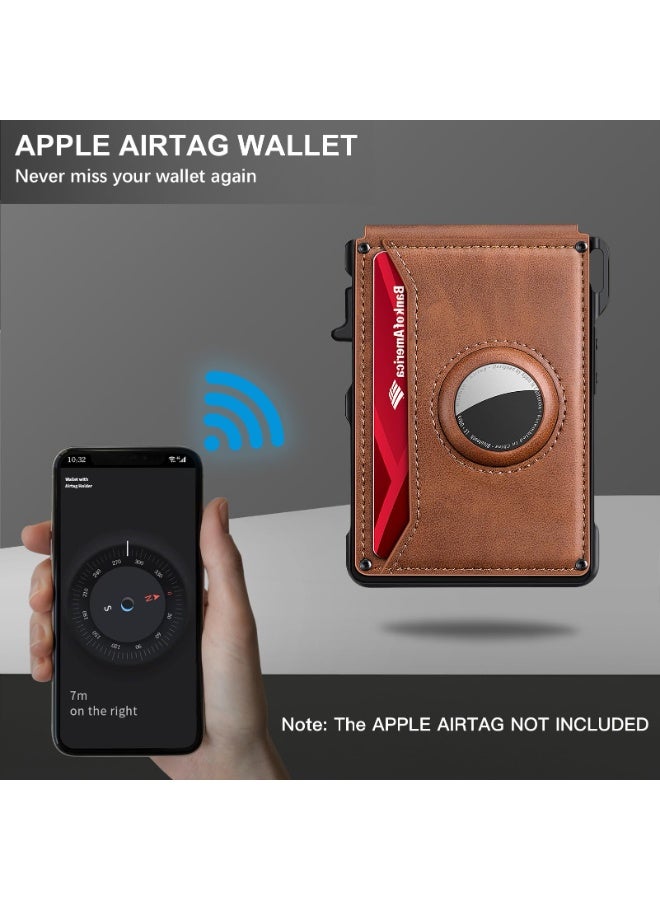 Generic Tactical Wallet for Men Card Holder: Pop Up Card Case, Genuine Leather, Smart, RFID Blocking, Slim, Minimalist, Thin, Front Pocket - 9-13 Card Capacitiy, ID Window, Money Clip (Brown)  - Image 2