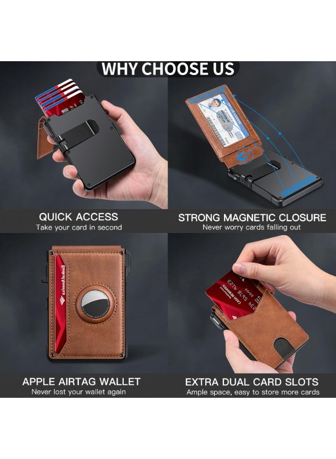 Generic Tactical Wallet for Men Card Holder: Pop Up Card Case, Genuine Leather, Smart, RFID Blocking, Slim, Minimalist, Thin, Front Pocket - 9-13 Card Capacitiy, ID Window, Money Clip (Brown)  - Image 4