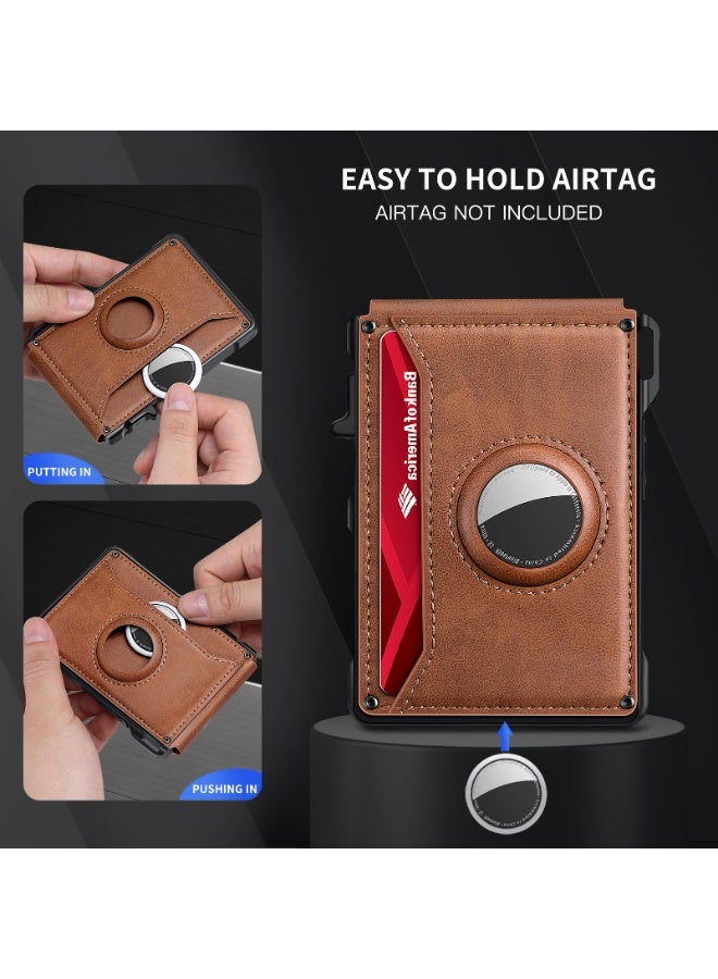 Generic Tactical Wallet for Men Card Holder: Pop Up Card Case, Genuine Leather, Smart, RFID Blocking, Slim, Minimalist, Thin, Front Pocket - 9-13 Card Capacitiy, ID Window, Money Clip (Brown)  - Image 5