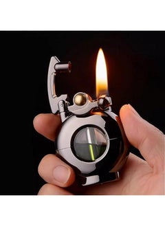 Lighter Antique Soft Flame Lighter Visible Fuel Tank Metal Grinding Wheel Refillable Kerosene Lighters for Collection-Decorative-Present-Dad Husband-Personality Gift (Black)