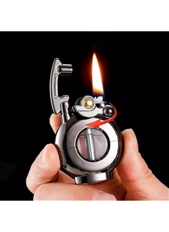 Generic - Lighter Antique Soft Flame Lighter Visible Fuel Tank Metal Grinding Wheel Refillable Kerosene Lighters for Collection-Decorative-Present-Dad Husband-Personality Gift (Black) - Image 1