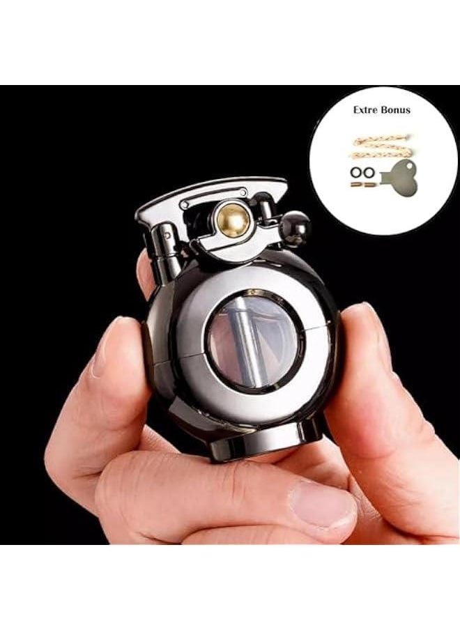 Generic - Lighter Antique Soft Flame Lighter Visible Fuel Tank Metal Grinding Wheel Refillable Kerosene Lighters for Collection-Decorative-Present-Dad Husband-Personality Gift (Black) - Image 1