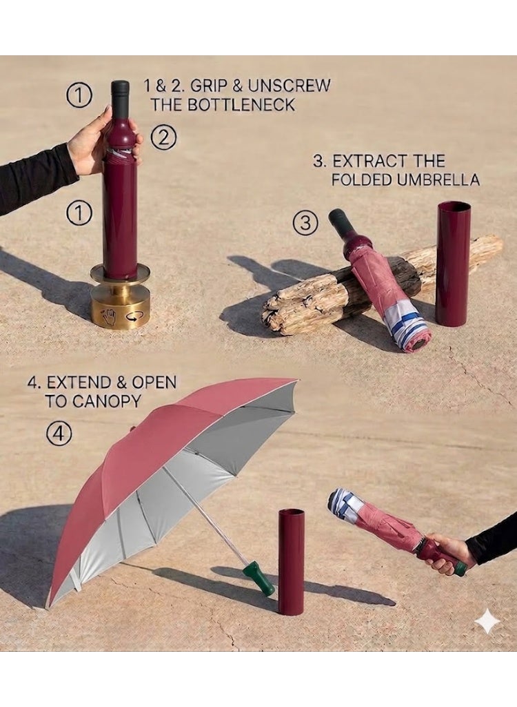 Compact Travel Umbrella with UV Protection and Rain Shield – Double Layer Foldable Automatic Open Windproof Lightweight Umbrella 98cm with Bottle-Shaped Storage Case for Daily Travel and Outdoor Use - Image 2