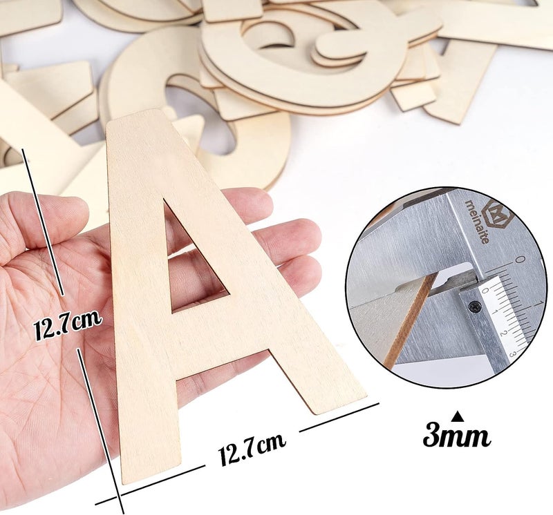 CLITHS 5" Wooden Letters - 52 Pcs Wood Alphabet Letters for Crafts Wood Letters Sign Decoration Unfinished Wood Letters for Painting/Wall Decor/Letter Board/DIY - Image 2