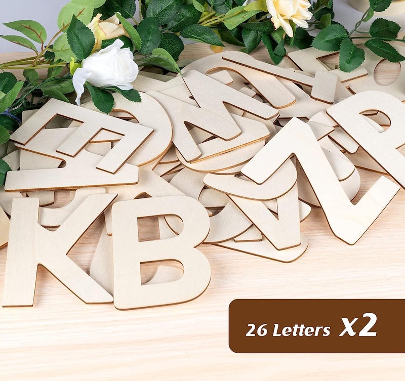 CLITHS 5" Wooden Letters - 52 Pcs Wood Alphabet Letters for Crafts Wood Letters Sign Decoration Unfinished Wood Letters for Painting/Wall Decor/Letter Board/DIY - Image 3
