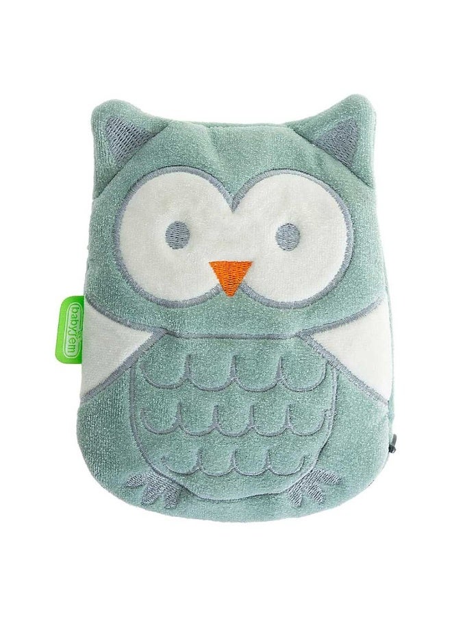 BabyJem Cherry Seeds Filled Velvet Colic Owl Shaped Baby Pillow - Green