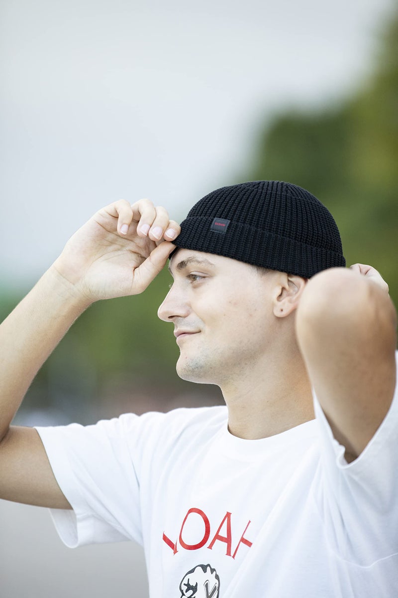 DASMINI Fisherman Beanie,Skull Cap Mens Cotton Beanie Winter hat Small Short Warm Gift (Black+Cream, Size M) - Image 2