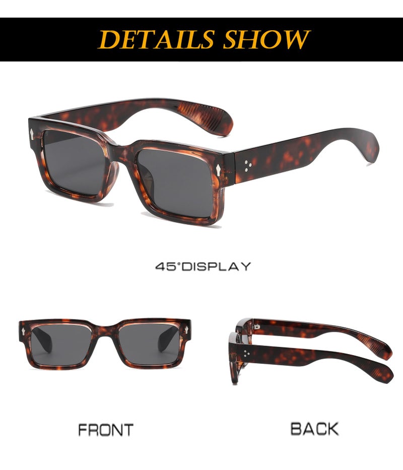 EYLRIM Square Frame Sunglasses for Women Men Trendy Chunky Rectangle Sun Glasses Black Shades UV400 Protection(A14 Tortoise/Grey) - Image 5