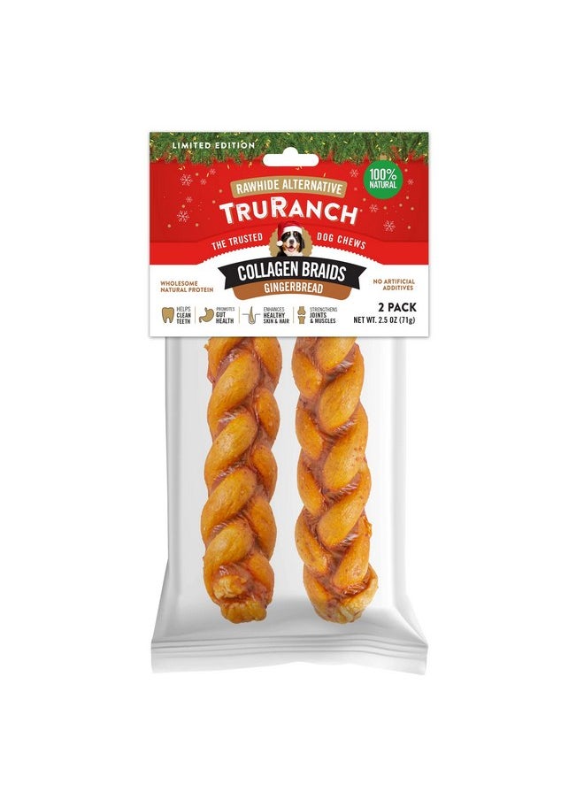 TRURANCH - TRURANCH Gingerbread Collagen Braids - 1 Bag, 2 Count, Limited Edition Holiday Stocking Stuffer, Rawhide Free, 50% Protein, Healthy Limited Ingredients Dog Chew, for Small, Medium and Large Dogs - Image 1