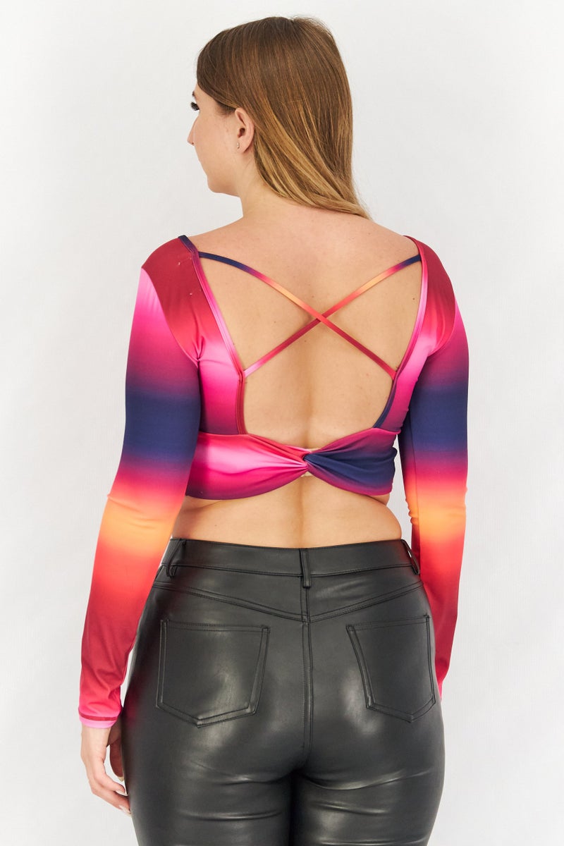 NA-KD Women Sportswear Fit Long Sleeve Ombre Top, Pink - Image 4