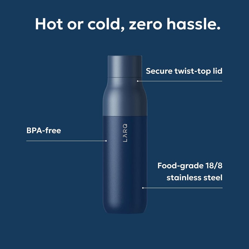 LARQ Bottle Twist Top 17 oz - Insulated Stainless Steel Water Bottle | Thermos, BPA Free | Reusable Water Bottle for Camping, Office, and Travel | Keep Drinks Cold and Hot, Monaco Blue - Image 1