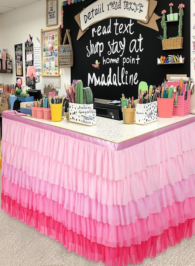 Tioncy 6 ft x 30 in Teacher Desk Skirt 6 Layers Tulle Pink Desk Skirt for Teacher Classroom Rectangle Table Back to School Supplies for Kindergarten Preschool Elementary School Classroom Decor - Image 5