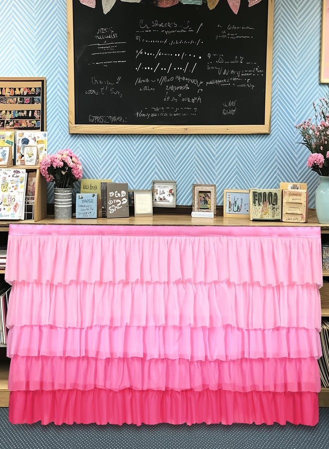 Tioncy 6 ft x 30 in Teacher Desk Skirt 6 Layers Tulle Pink Desk Skirt for Teacher Classroom Rectangle Table Back to School Supplies for Kindergarten Preschool Elementary School Classroom Decor - Image 1