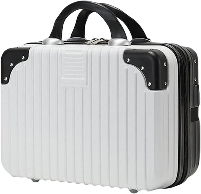SUNBEET Pvc Portable Hard Shell Cosmetic Travel Case, Small Travel Hand Luggage with Elastic Band, Mini ABS Carrying Makeup Case Suitcase (Black & White) - Image 2