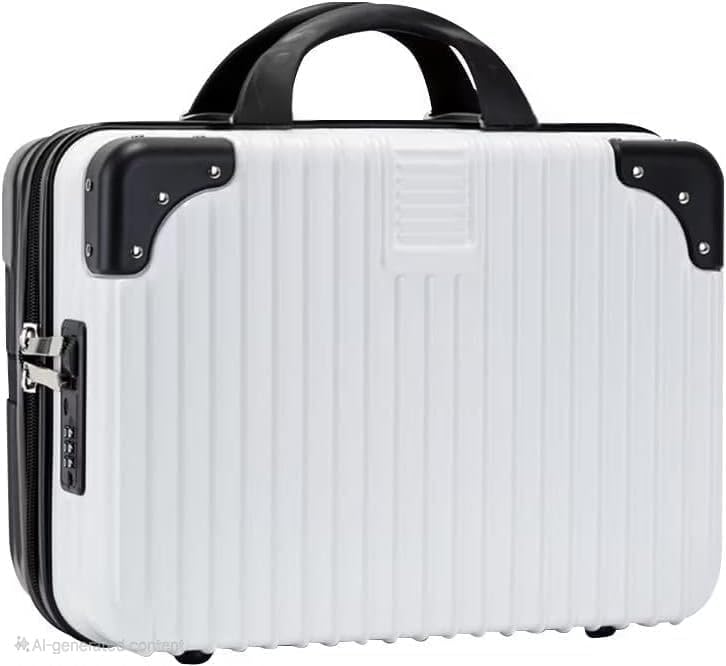 SUNBEET Pvc Portable Hard Shell Cosmetic Travel Case, Small Travel Hand Luggage with Elastic Band, Mini ABS Carrying Makeup Case Suitcase (Black & White) - Image 1