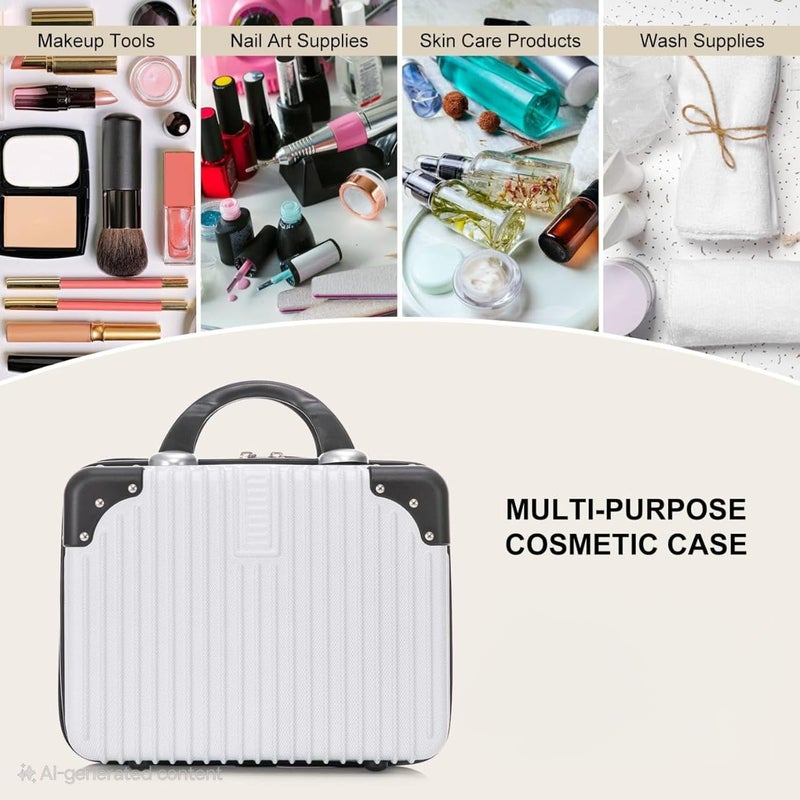 SUNBEET Pvc Portable Hard Shell Cosmetic Travel Case, Small Travel Hand Luggage with Elastic Band, Mini ABS Carrying Makeup Case Suitcase (Black & White) - Image 5