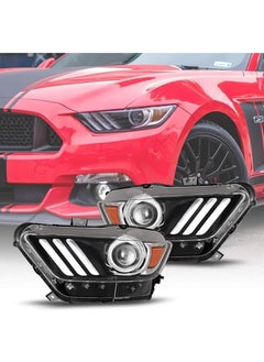 Ford Mustang Compatible 2015-2017 Ford Mustang Black HID DRL LED Projector Headlights  - Image 1